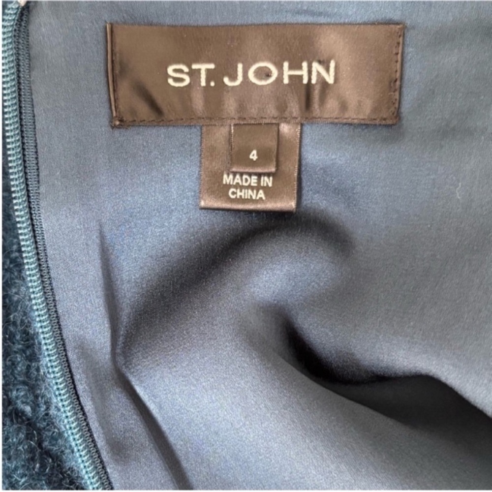 St John Pencil Skirt Office Tailored Boucle Wool Mohair Silk Teal Blue Size 4 - Picture 3 of 16